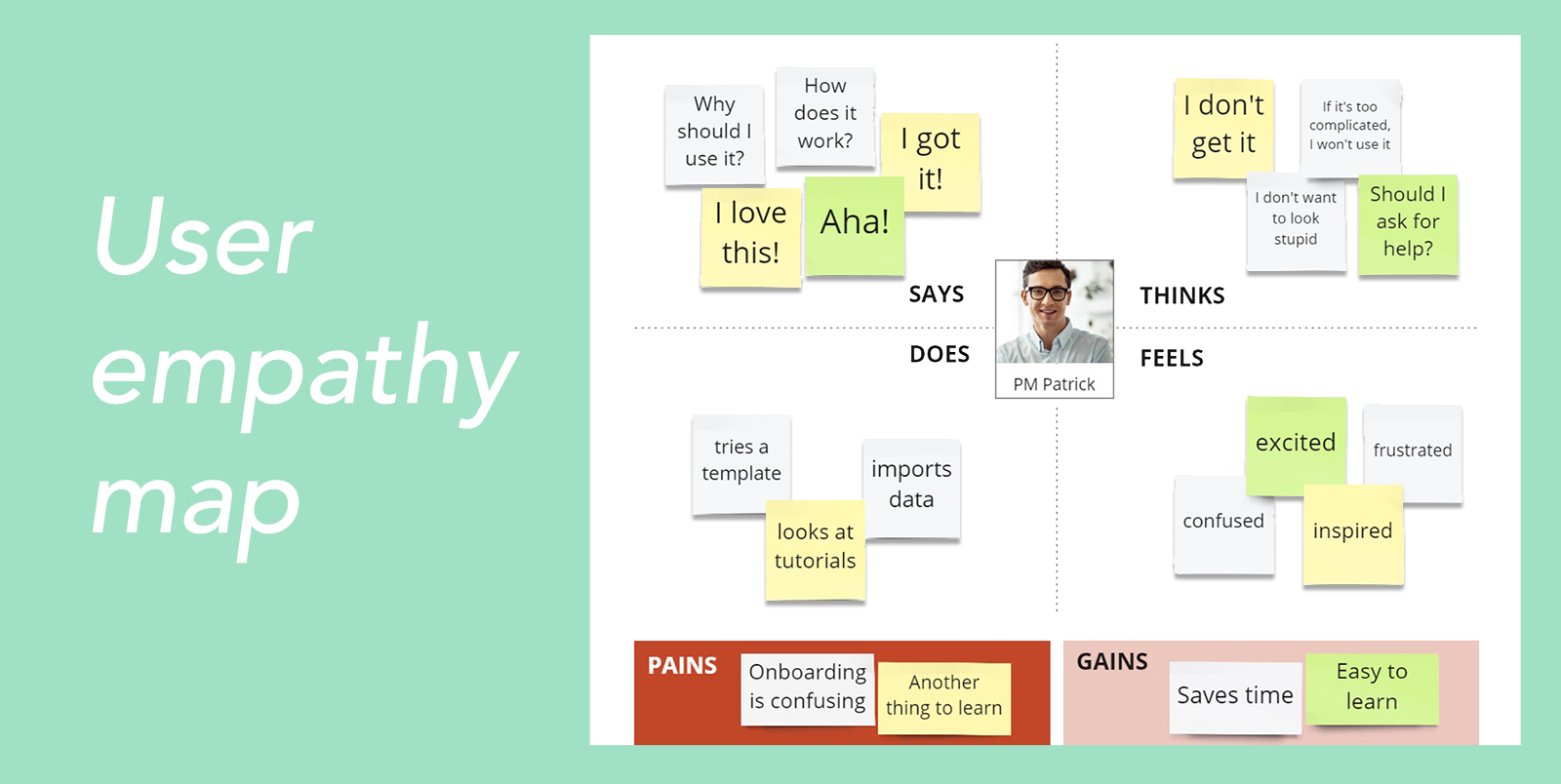 Example of empathy map for the onboarding flow for a software product