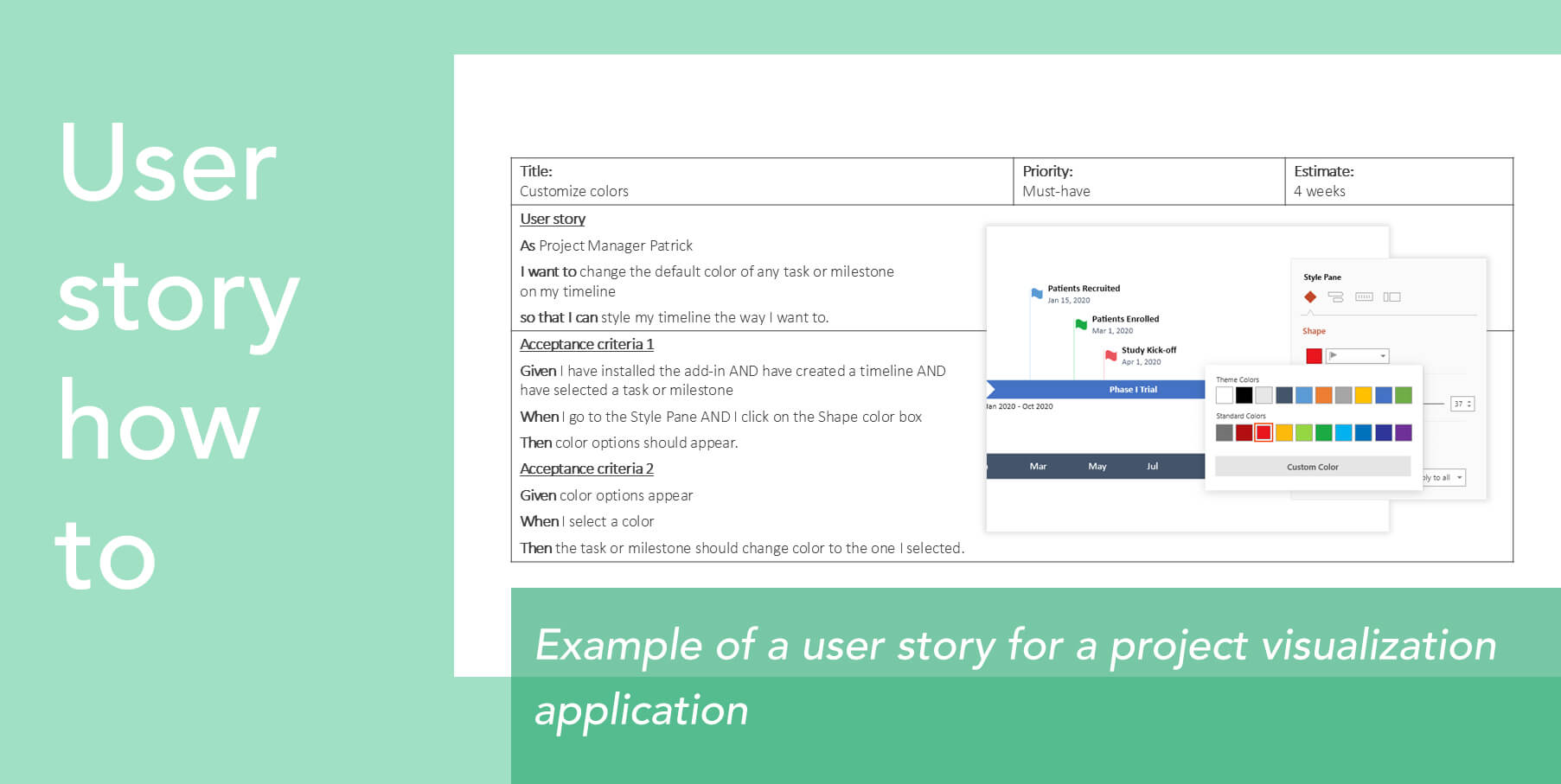 Example of a user story for a project visualization application