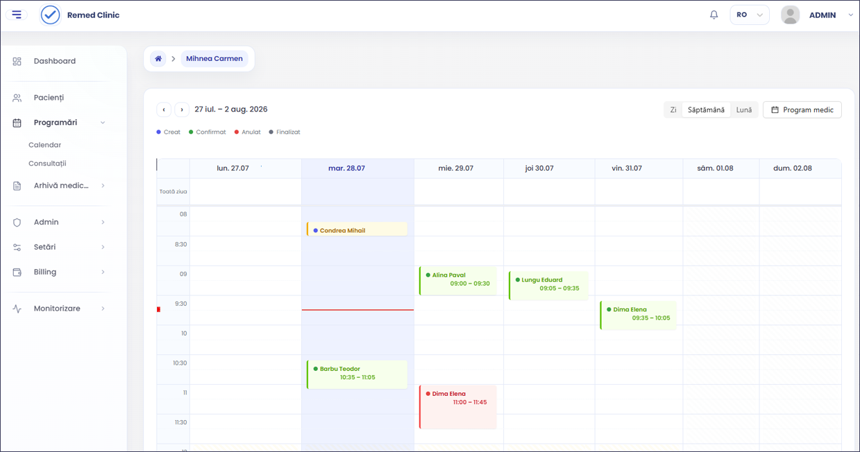 RomSoft app medical digital clinic - doctor schedule