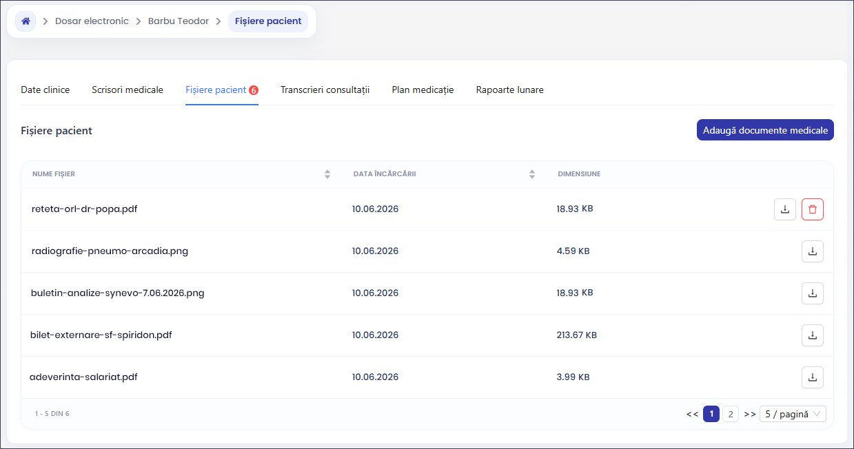 Medical app patient medical folder example